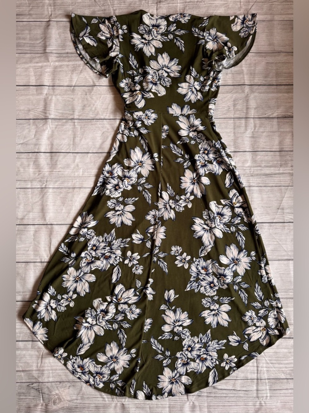 Fortune + Ivy Floral Wrap Dress Green White Midi Hi Low Short Sleeve Size S - Picture 11 of 11